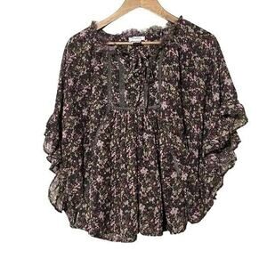 Pinky Shirt Ditsy Floral Bat Wing Ruffle Sleeve Size Small